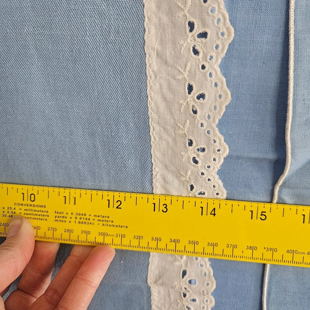 Vintage Blue Tablecloth Runner Napkin Set Floral‎ Embroidery Eyelet Lace 4pc